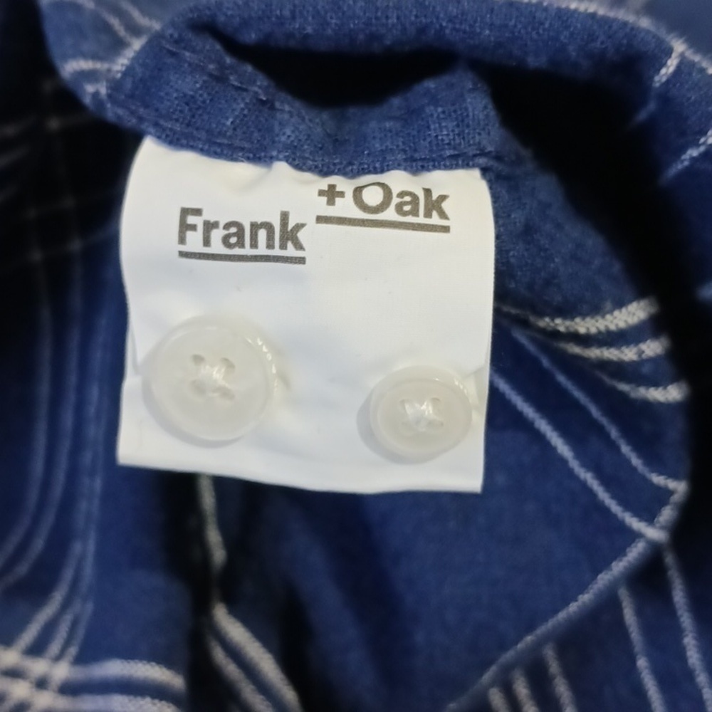 Frank and Oak Blue White Plaid Button Down Cotton Linen Top, Size M - Picture 8 of 9